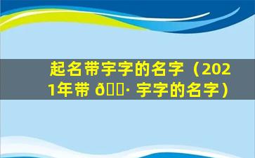 起名带宇字的名字（2021年带 🕷 宇字的名字）